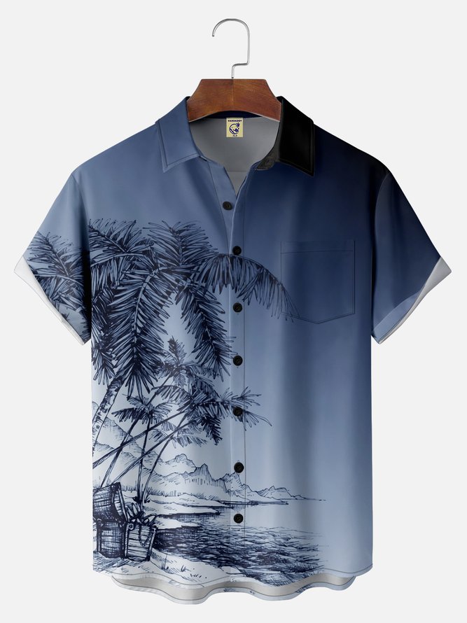 Big Size Moisture-wicking Palm Tree Chest Pocket Hawaiian Shirt