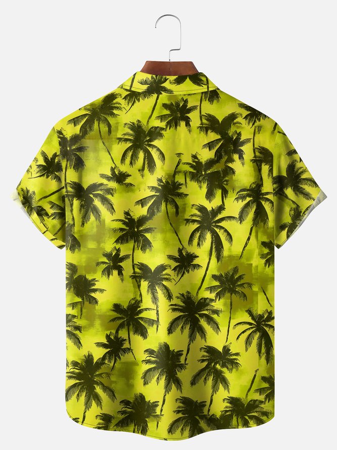 Big Size Moisture-wicking Palm Tree Chest Pocket Hawaiian Shirt