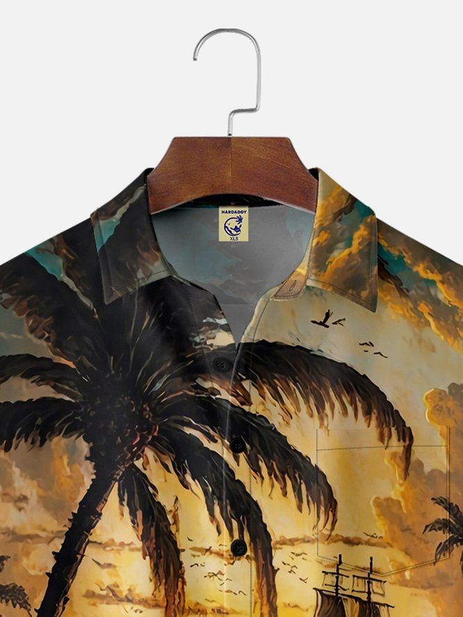 Big Size Moisture-wicking Palm Tree Chest Pocket Hawaiian Shirt