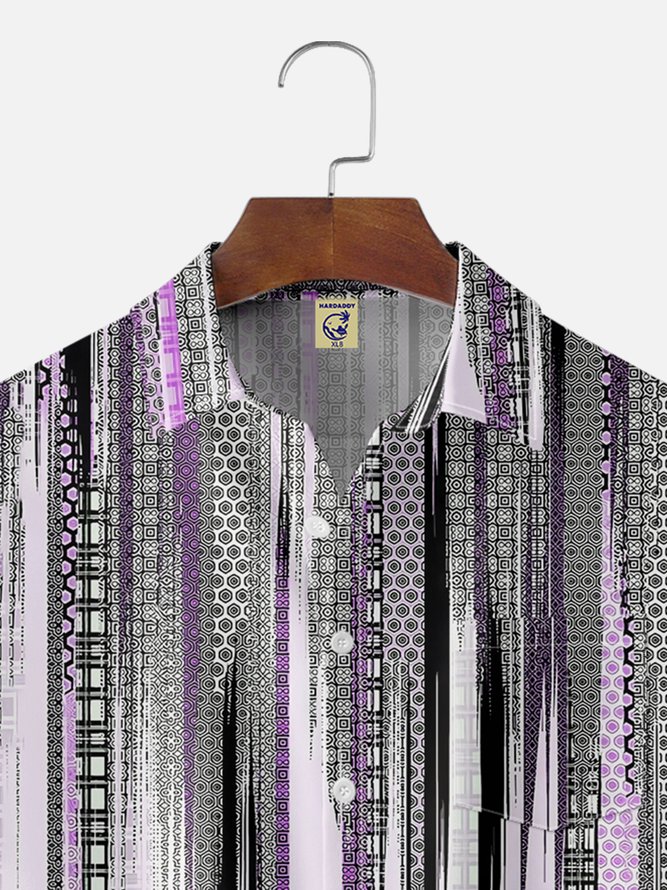 Big Size Moisture-wicking Classic Abstract Textured Vertical Stripe Chest Pocket Casual Shirt