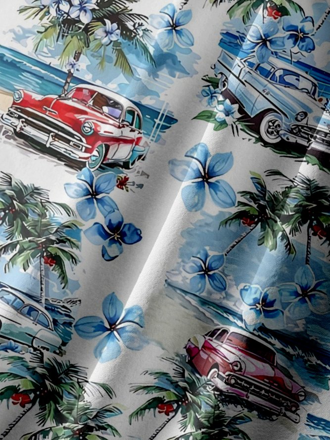 Big Size Moisture-wicking Beach Retro Car Chest Pocket Hawaiian Shirt