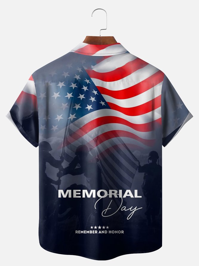 Big Size Moisture-wicking Memorial Day American Flag Chest Pocket Casual Shirt