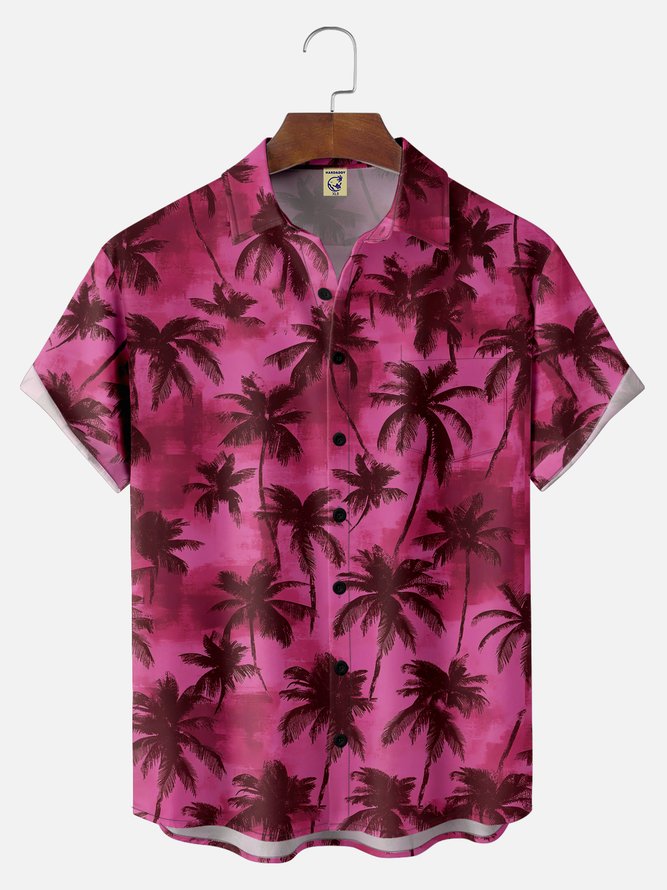 Big Size Moisture-wicking Palm Tree Chest Pocket Hawaiian Shirt