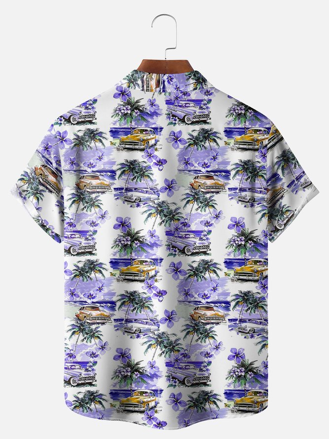 Big Size Moisture-wicking Beach Retro Car Chest Pocket Hawaiian Shirt