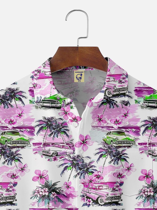 Big Size Moisture-wicking Beach Retro Car Chest Pocket Hawaiian Shirt
