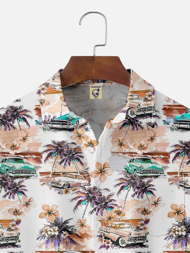 Big Size Moisture-wicking Beach Retro Car Chest Pocket Hawaiian Shirt