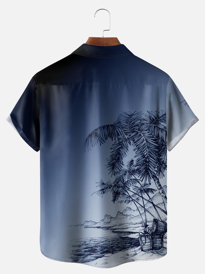 Big Size Moisture-wicking Palm Tree Chest Pocket Hawaiian Shirt