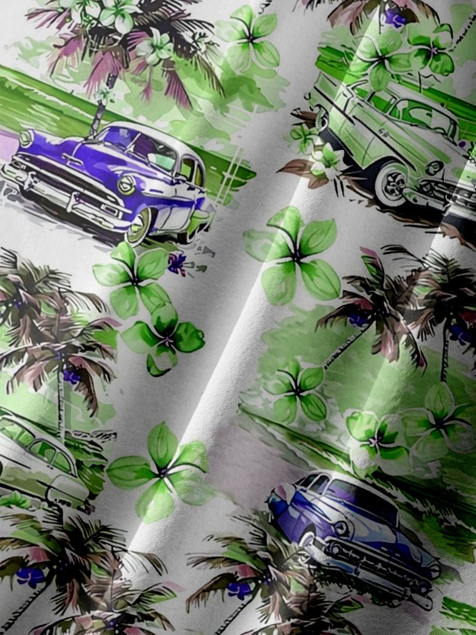 Big Size Moisture-wicking Beach Retro Car Chest Pocket Hawaiian Shirt