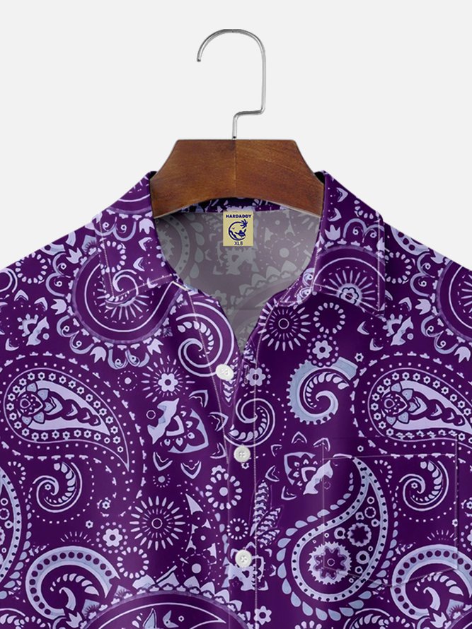 Big Size Moisture-wicking Paisley Floral Chest Pocket Casual Shirt
