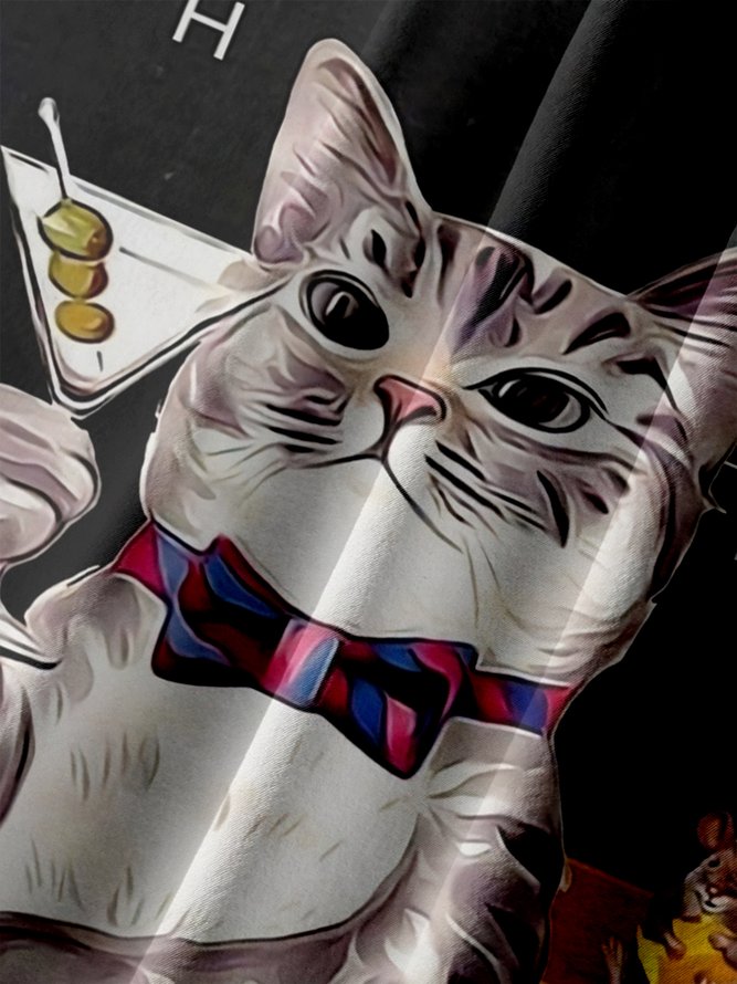 Big Size Moisture-wicking Chemistry Cat Bartender Cocktail Chest Pocket Hawaiian Shirt