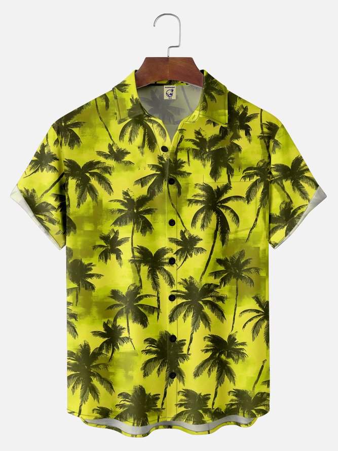 Big Size Moisture-wicking Palm Tree Chest Pocket Hawaiian Shirt