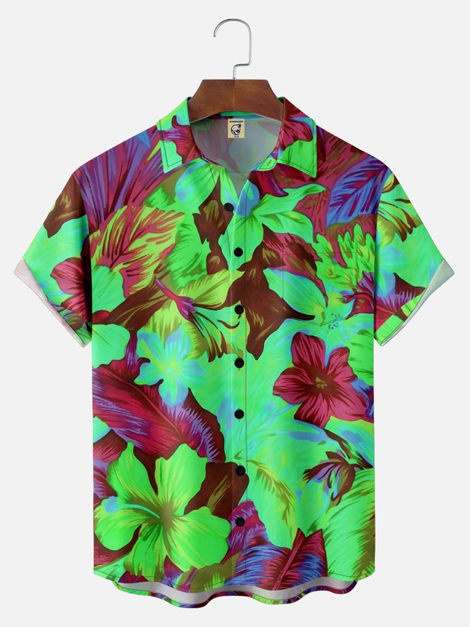 Big Size Moisture-wicking Floral Chest Pocket Hawaiian Shirt