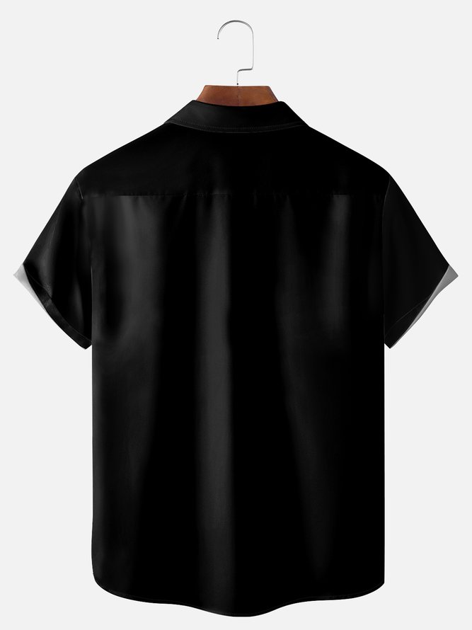 Big Size Moisture-wicking American Flag Chest Pocket Bowling Shirt