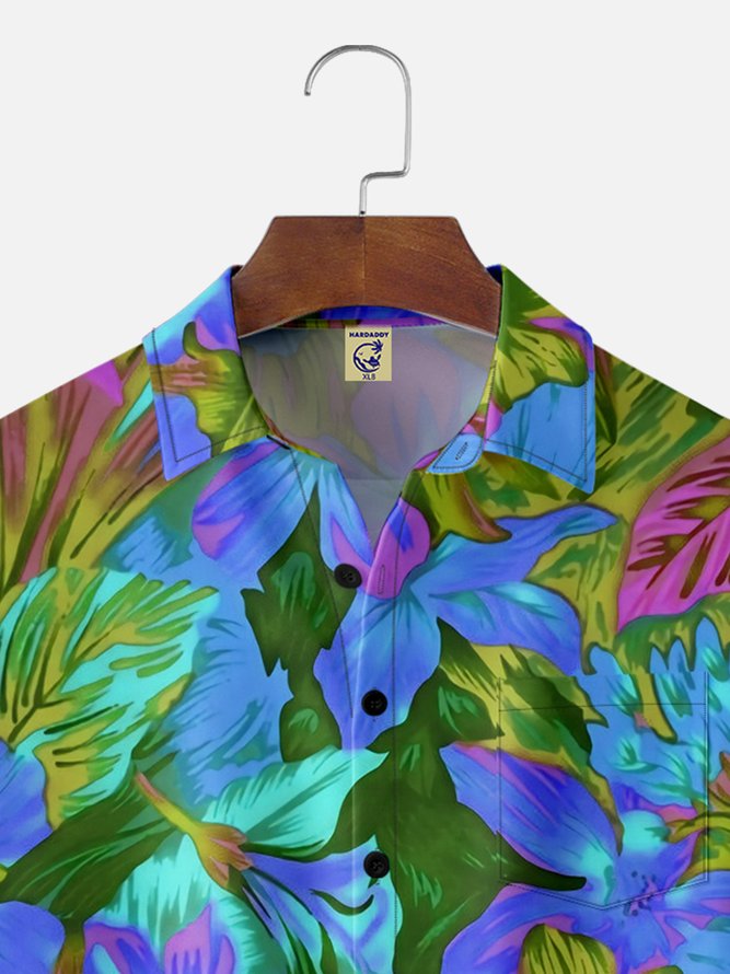 Big Size Moisture-wicking Floral Chest Pocket Hawaiian Shirt