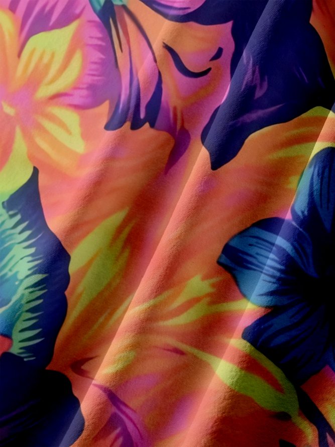 Big Size Moisture-wicking Floral Chest Pocket Hawaiian Shirt
