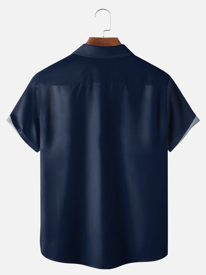 Big Size Moisture-wicking Poker Symbols Chest Pocket Bowling Shirt