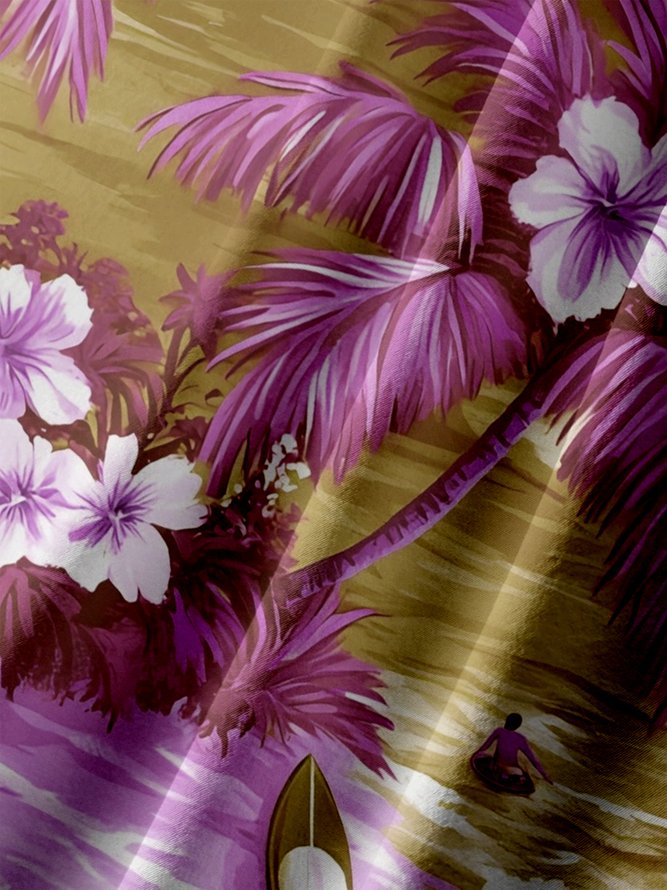 Big Size Moisture-wicking Tropical Hibiscus Flower Chest Pocket Hawaiian Shirt
