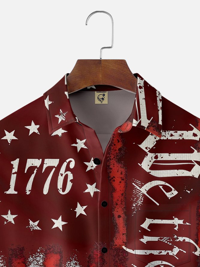 Moisture Wicking 1776 Declaration of Independence 4th of July Chest Pocket Hawaiian Shirt