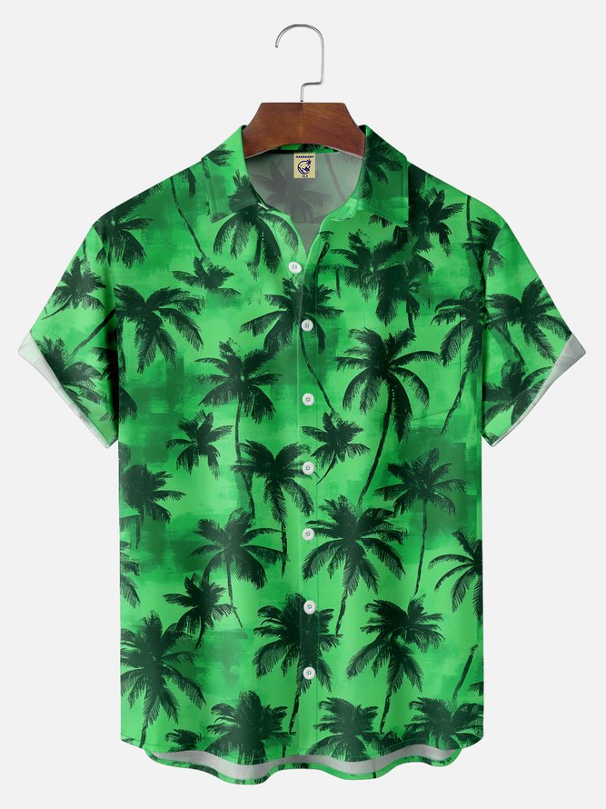 Big Size Moisture-wicking Palm Tree Chest Pocket Hawaiian Shirt
