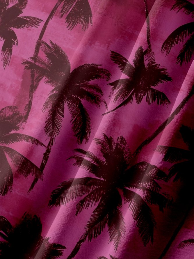 Big Size Moisture-wicking Palm Tree Chest Pocket Hawaiian Shirt
