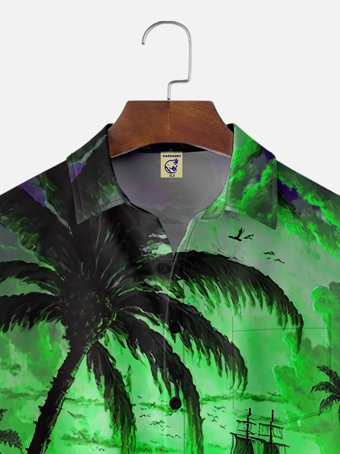 Big Size Moisture-wicking Palm Tree Chest Pocket Hawaiian Shirt