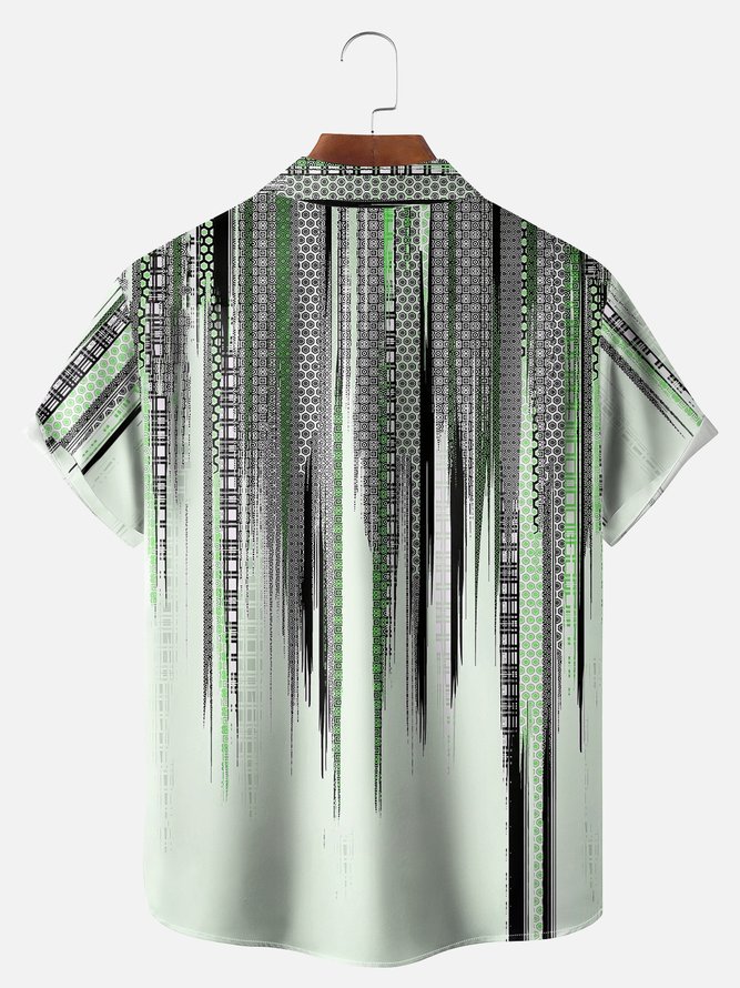 Big Size Moisture-wicking Classic Abstract Textured Vertical Stripe Chest Pocket Casual Shirt