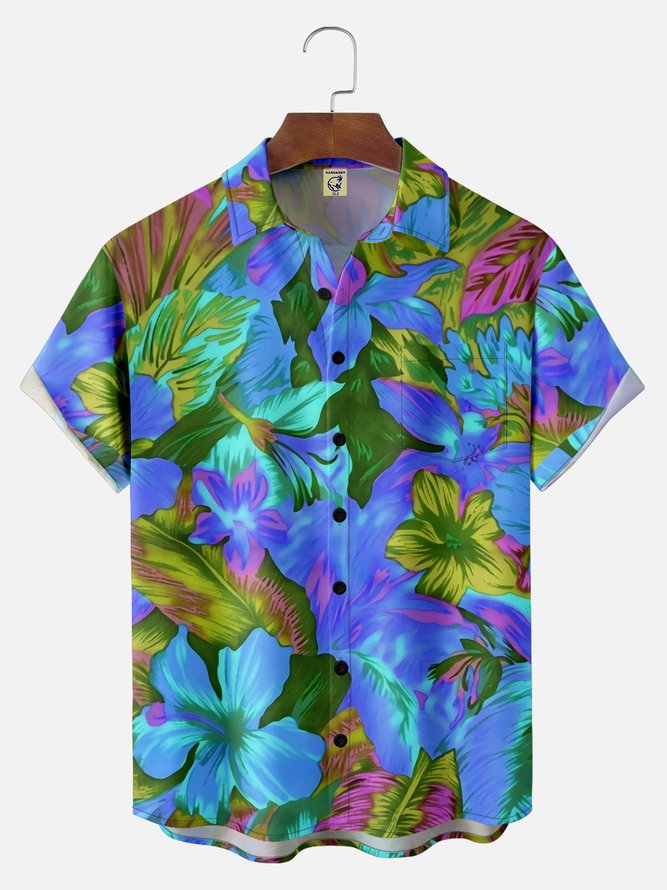 Big Size Moisture-wicking Floral Chest Pocket Hawaiian Shirt