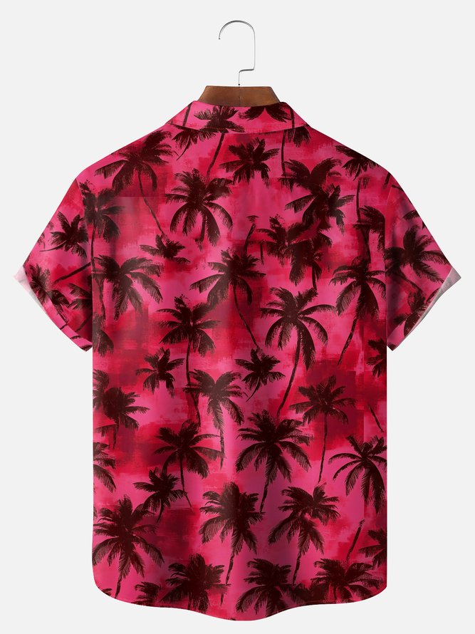 Big Size Moisture-wicking Palm Tree Chest Pocket Hawaiian Shirt