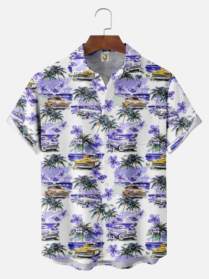 Big Size Moisture-wicking Beach Retro Car Chest Pocket Hawaiian Shirt