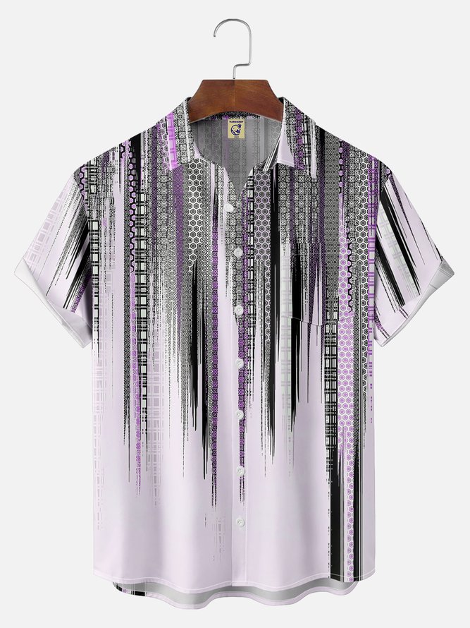 Big Size Moisture-wicking Classic Abstract Textured Vertical Stripe Chest Pocket Casual Shirt