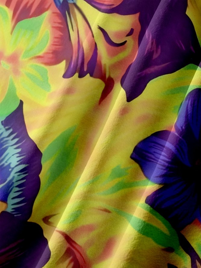 Big Size Moisture-wicking Floral Chest Pocket Hawaiian Shirt