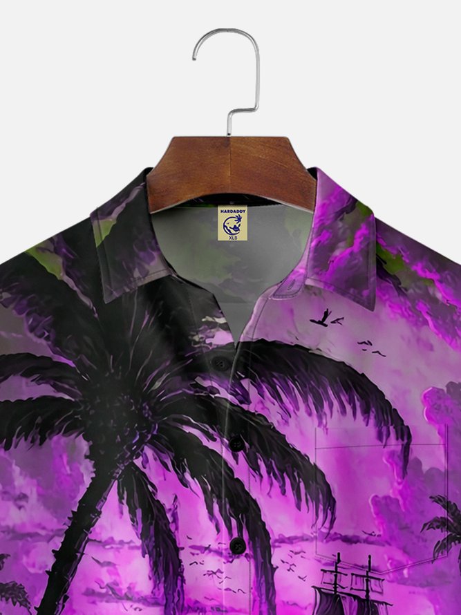Big Size Moisture-wicking Palm Tree Chest Pocket Hawaiian Shirt