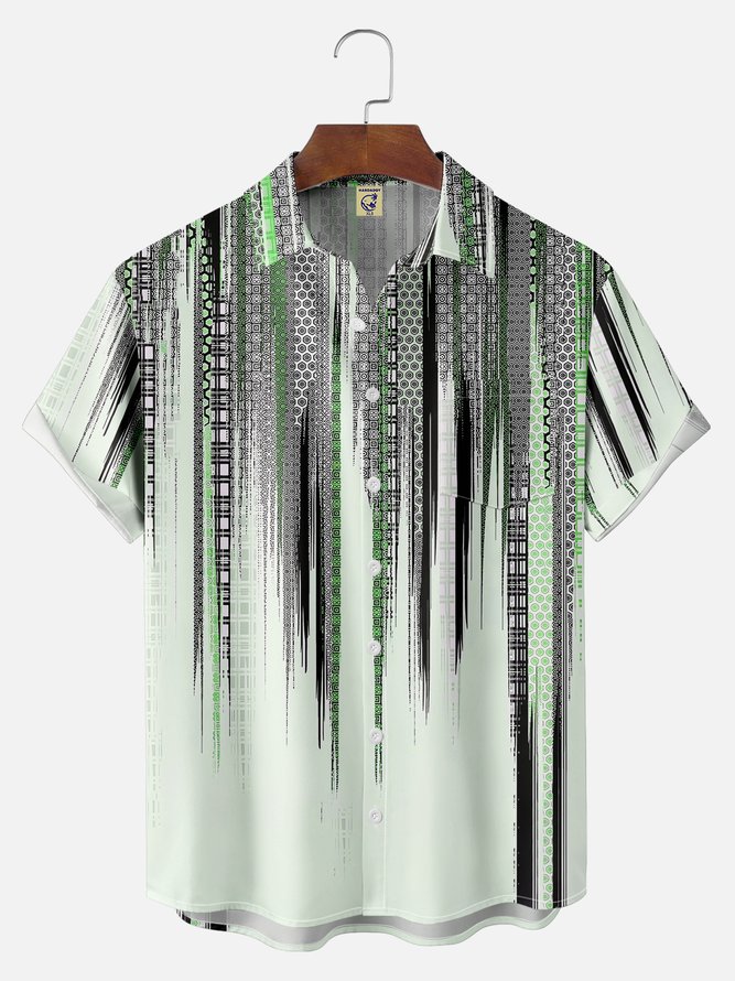 Big Size Moisture-wicking Classic Abstract Textured Vertical Stripe Chest Pocket Casual Shirt