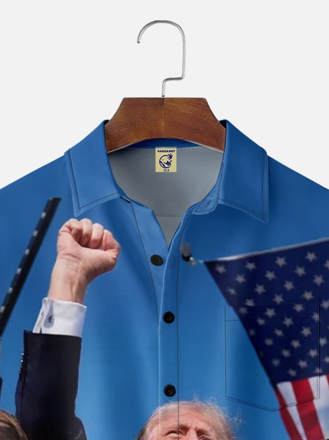 Big Size Moisture-wicking President Trump Chest Pocket Casual Shirt