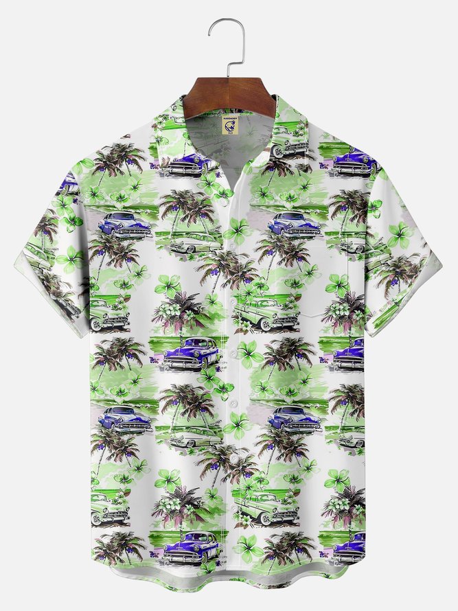 Big Size Moisture-wicking Beach Retro Car Chest Pocket Hawaiian Shirt