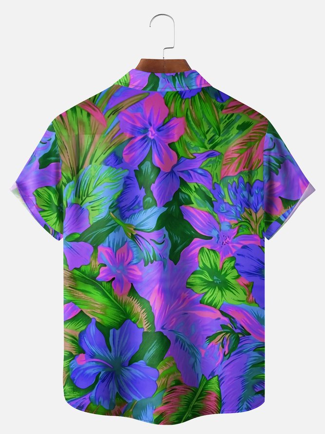 Big Size Moisture-wicking Floral Chest Pocket Hawaiian Shirt