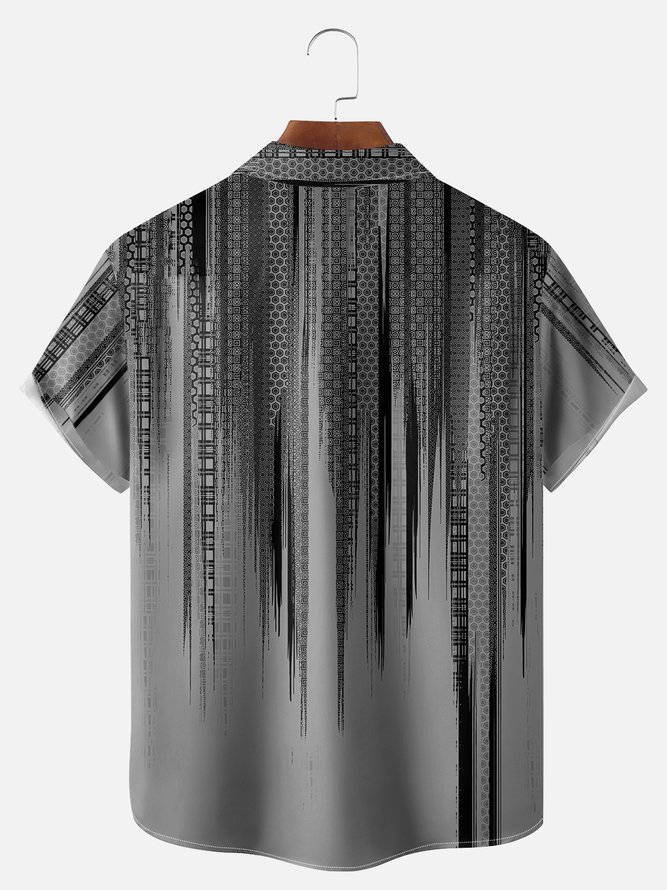 Big Size Moisture-wicking Classic Abstract Textured Vertical Stripe Chest Pocket Casual Shirt
