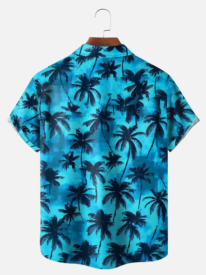 Big Size Moisture-wicking Palm Tree Chest Pocket Hawaiian Shirt