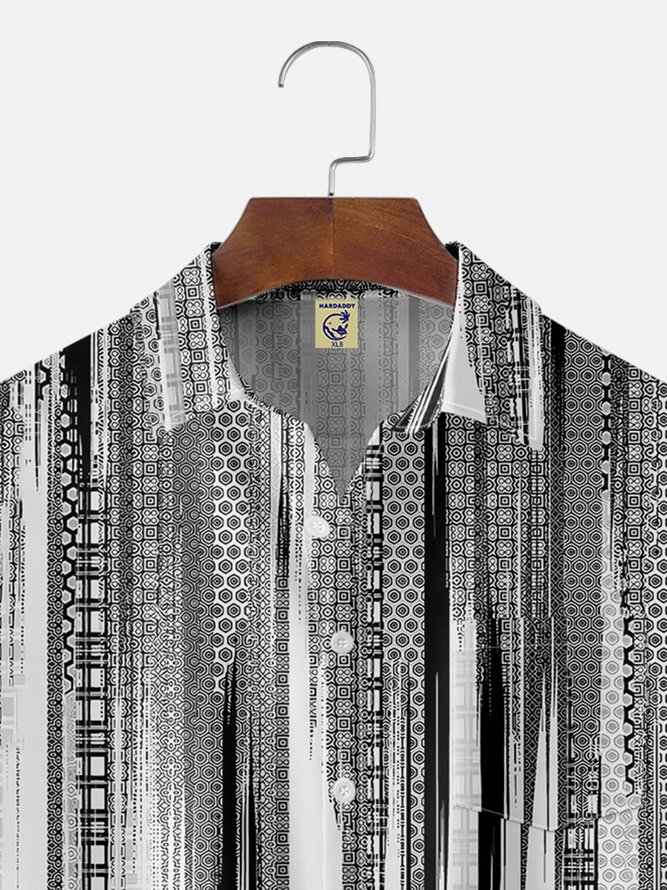 Big Size Moisture-wicking Classic Abstract Textured Vertical Stripe Chest Pocket Casual Shirt