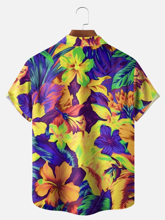 Big Size Moisture-wicking Floral Chest Pocket Hawaiian Shirt