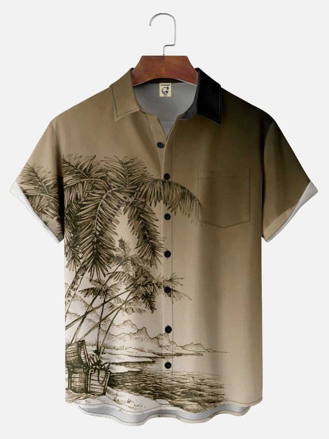 Big Size Moisture-wicking Palm Tree Chest Pocket Hawaiian Shirt