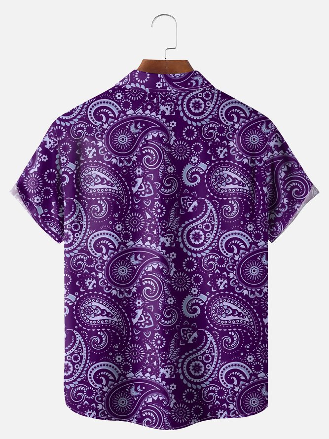 Big Size Moisture-wicking Paisley Floral Chest Pocket Casual Shirt