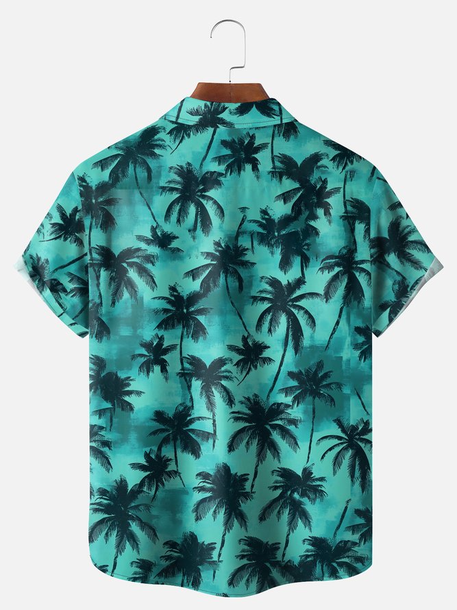 Big Size Moisture-wicking Palm Tree Chest Pocket Hawaiian Shirt
