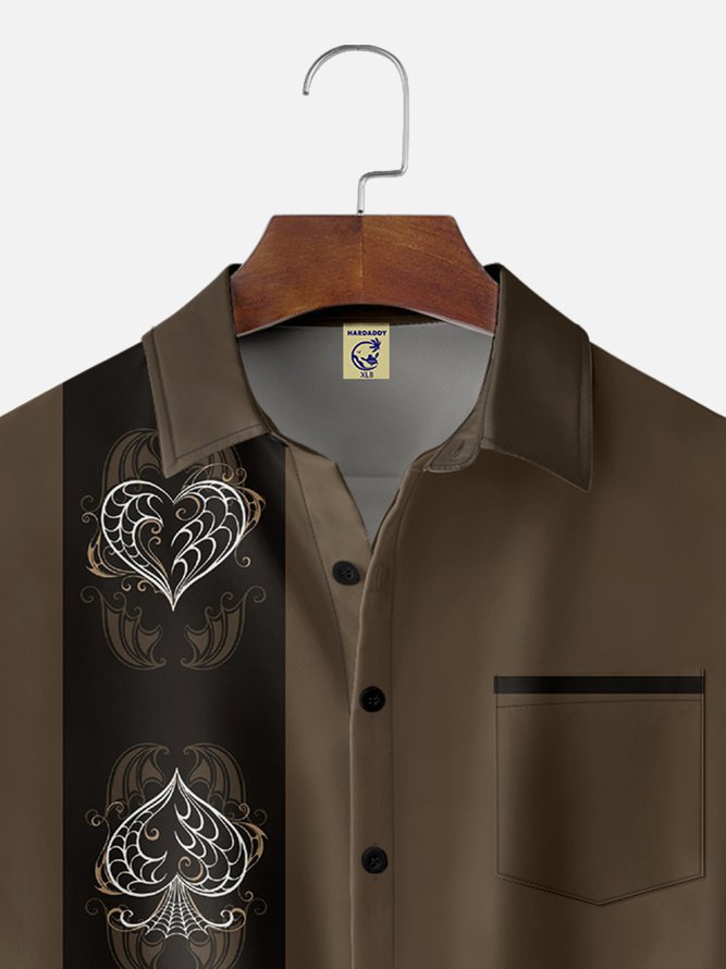 Big Size Moisture-wicking Poker Symbols Chest Pocket Bowling Shirt
