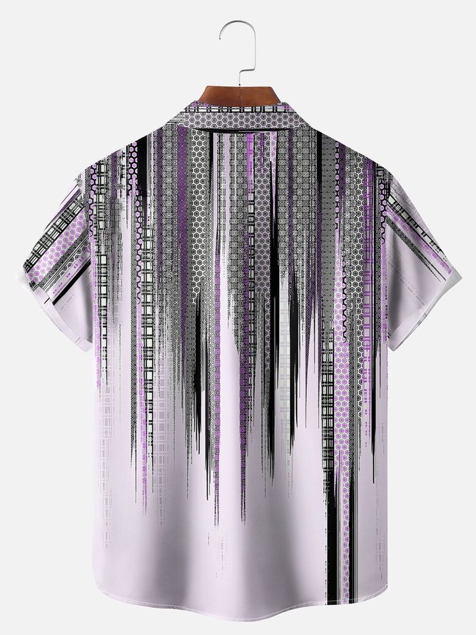 Big Size Moisture-wicking Classic Abstract Textured Vertical Stripe Chest Pocket Casual Shirt