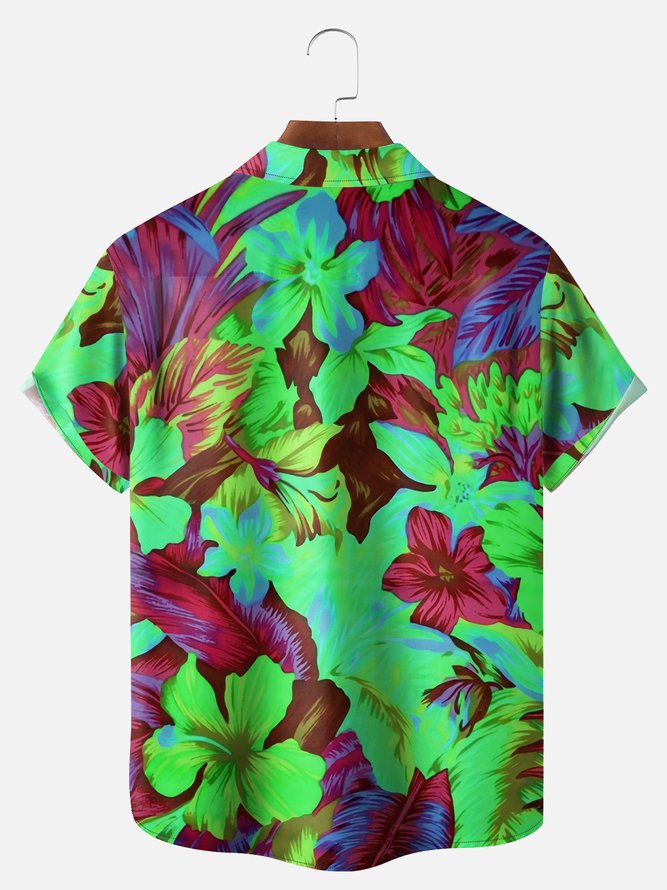 Big Size Moisture-wicking Floral Chest Pocket Hawaiian Shirt