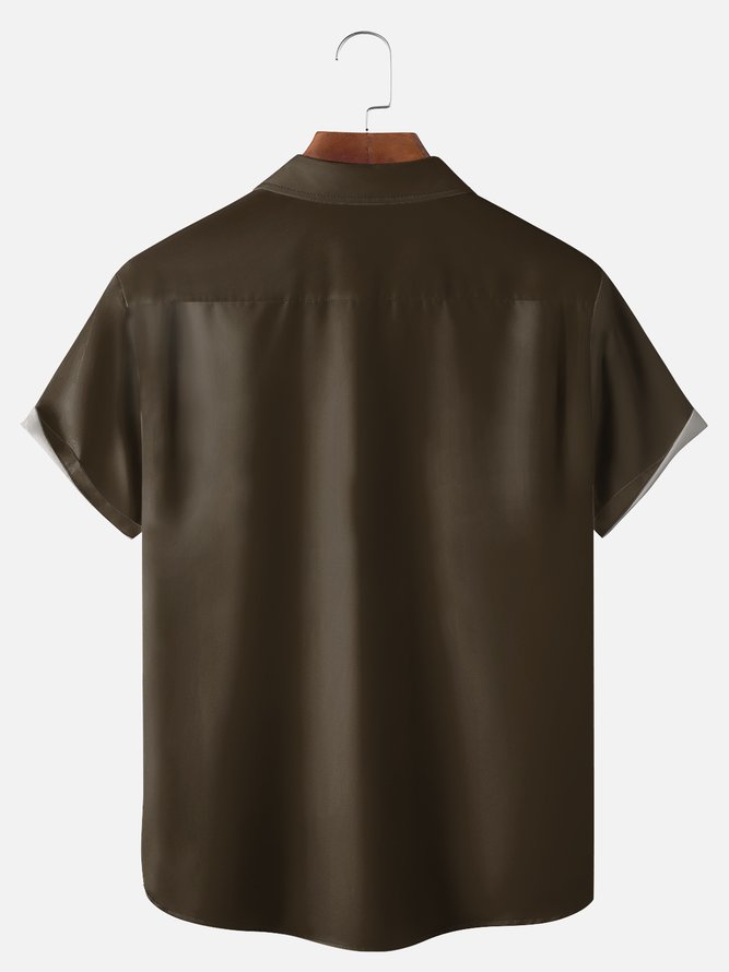 Big Size Moisture-wicking Poker Symbols Chest Pocket Bowling Shirt