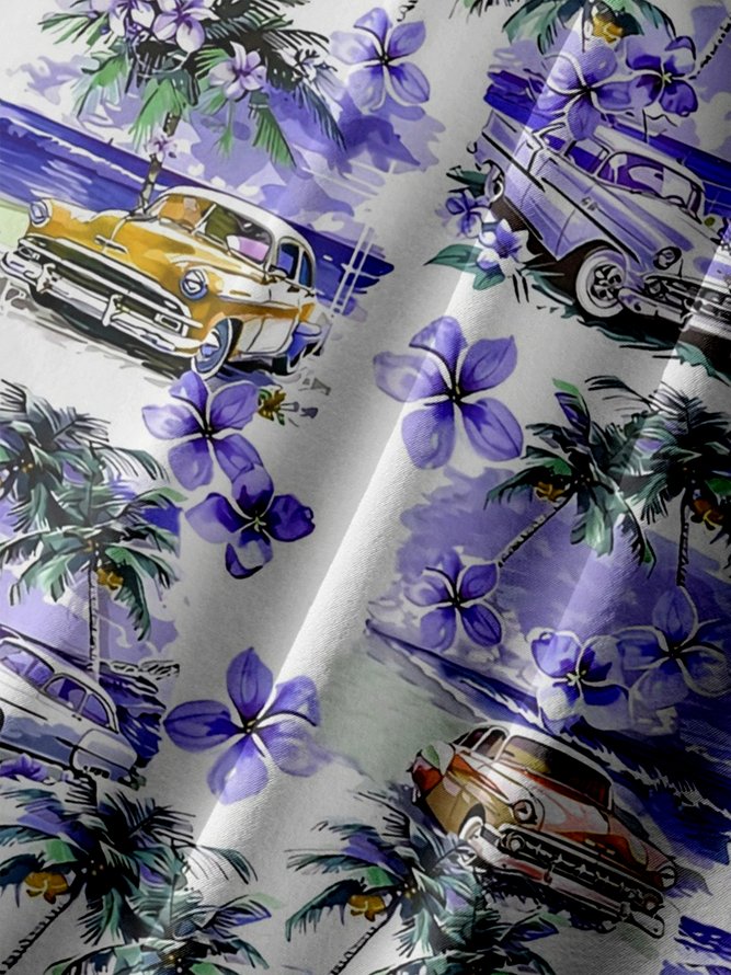Big Size Moisture-wicking Beach Retro Car Chest Pocket Hawaiian Shirt
