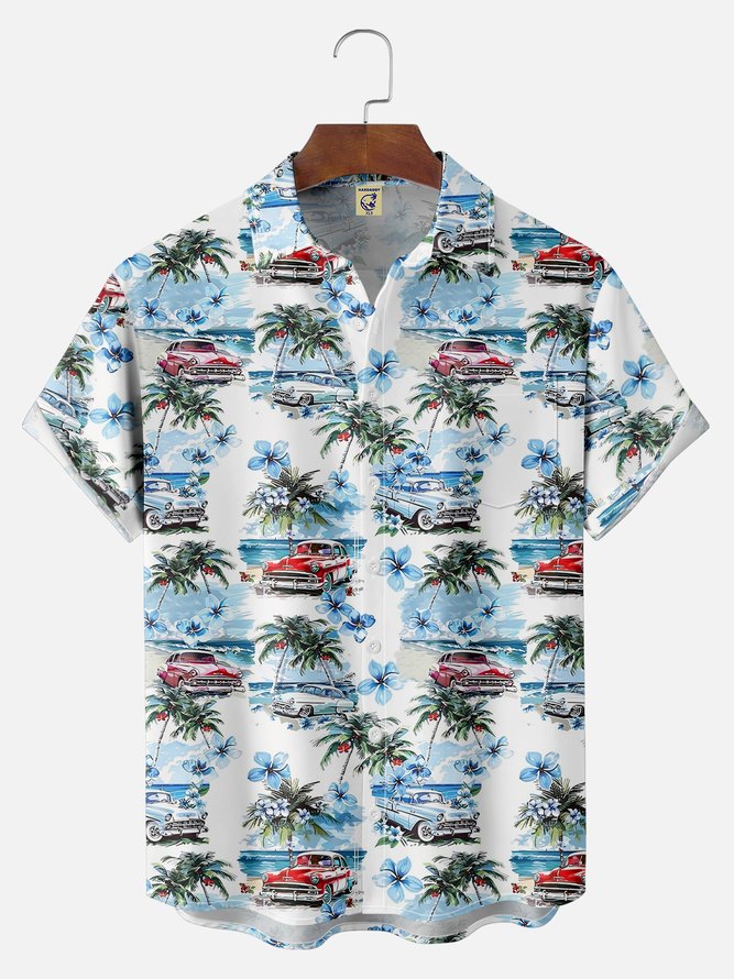 Big Size Moisture-wicking Beach Retro Car Chest Pocket Hawaiian Shirt