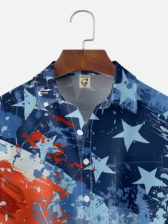 Big Size Moisture-wicking American Flag Oil Painting Ink Art Chest Pocket Casual Shirt